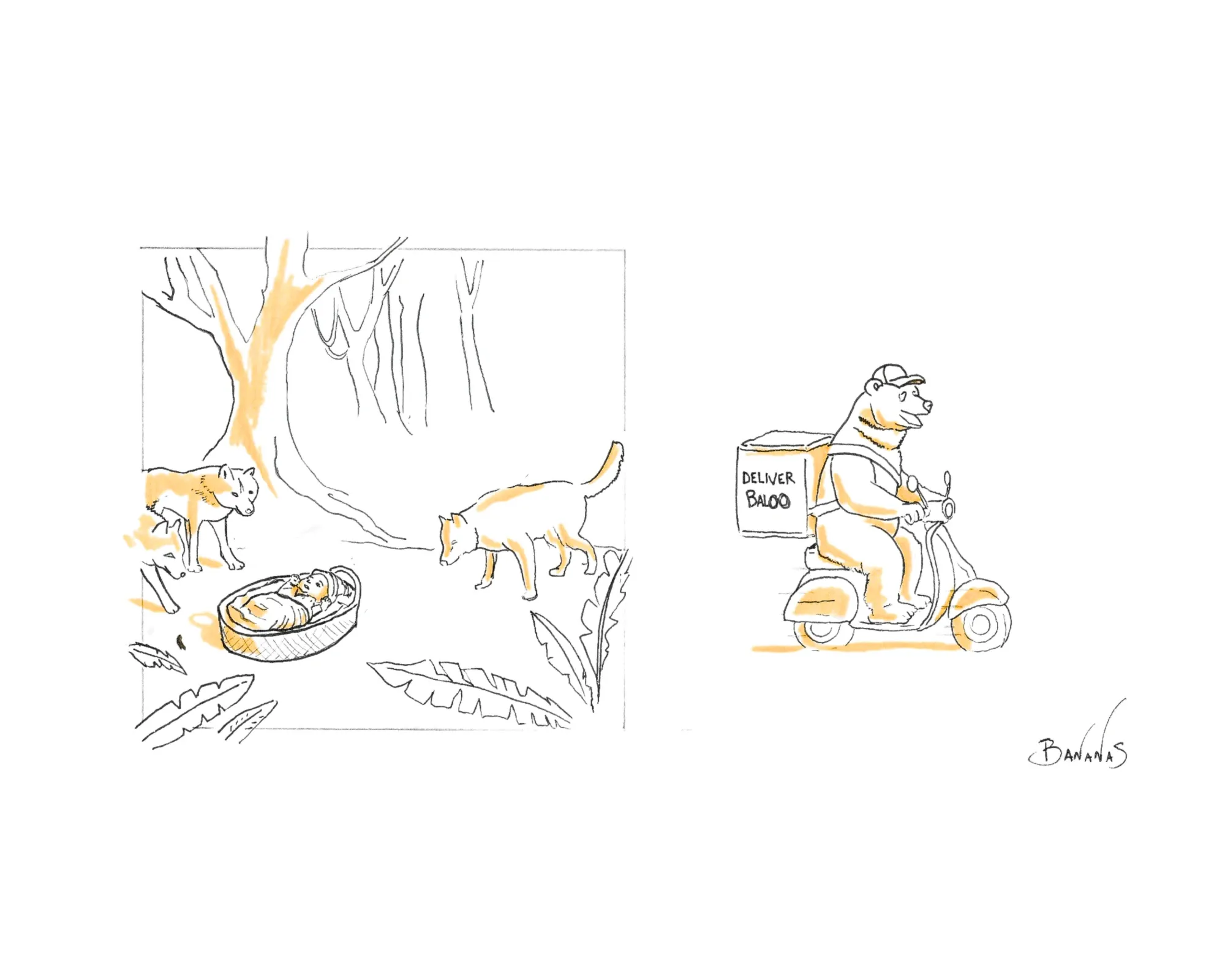 Strip: lupi nella giungla e un orso in scooter che consegna cibo
