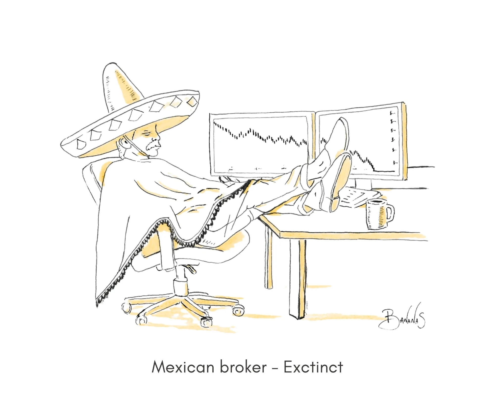 Broker messicano con sombrero e piedi sulla scrivania